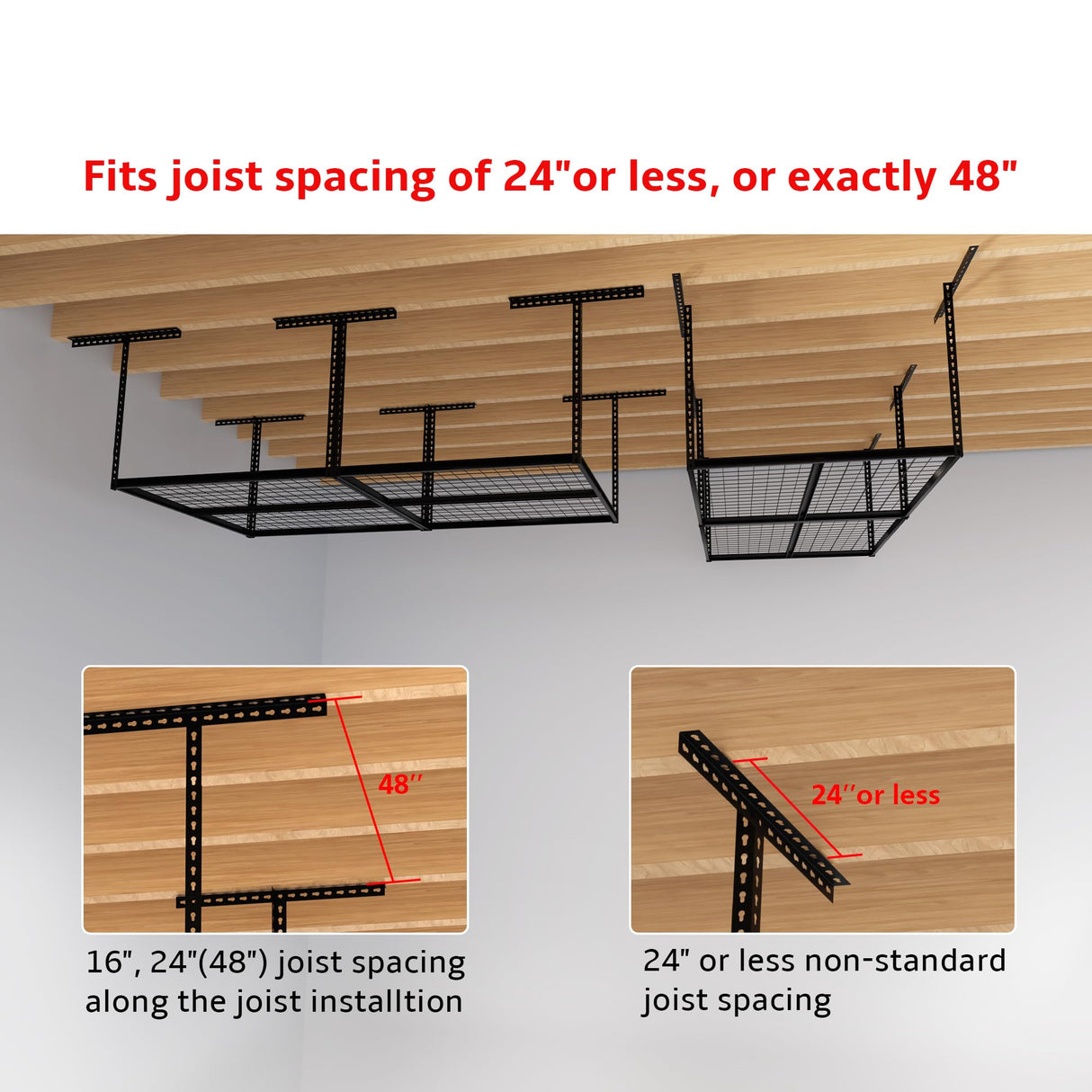 Shuntong The Atlas Pro 4 x 8 ft Overhead Garage Storage Rack, Ultra Duty 1250lbs Weight Capacity, Adjustable Height 26"-48", Hammertone Shuntong