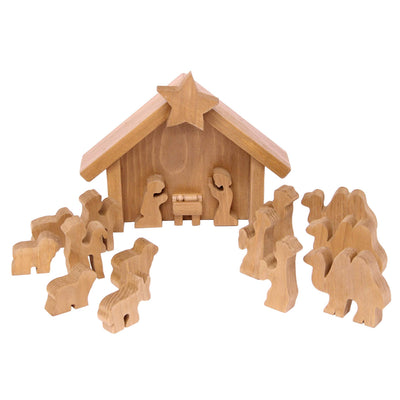 AmishToyBox.com Wooden Nativity Manger Scene Set, 14 Pieces, Amish-Made in Lancaster County, Pennsylvania, Harvest Stain Finish