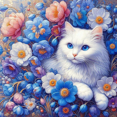 WSLWXSHM Diamond Painting Kits for Adults Cat, Flower Round Full Drill Diamond Art Kits, 5D DIY Paint with Diamonds Crafts for Home Wall Decoration Gifts 12×12Inch, Animal