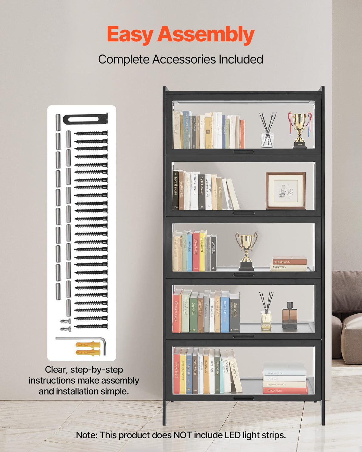 VEVOR Display Cabinet with Acrylic Doors, 68 in Tall 5-Tier Curio Cabinet, Natural Wooden Fame, Collectibles Toy Organizers Rack & Display Case, Bookshelf for Home, Office, Playroom, Living Room VEVOR