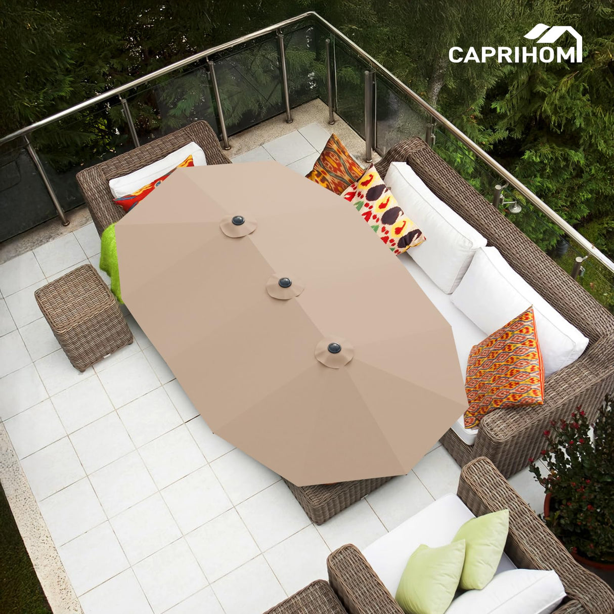 Caprihom 15ft Patio Umbrella with Base Included, Double Sided Outdoor Large Rectangular Patio Umbrella with Crank Handle, for Lawn Garden, Khaki Caprihom