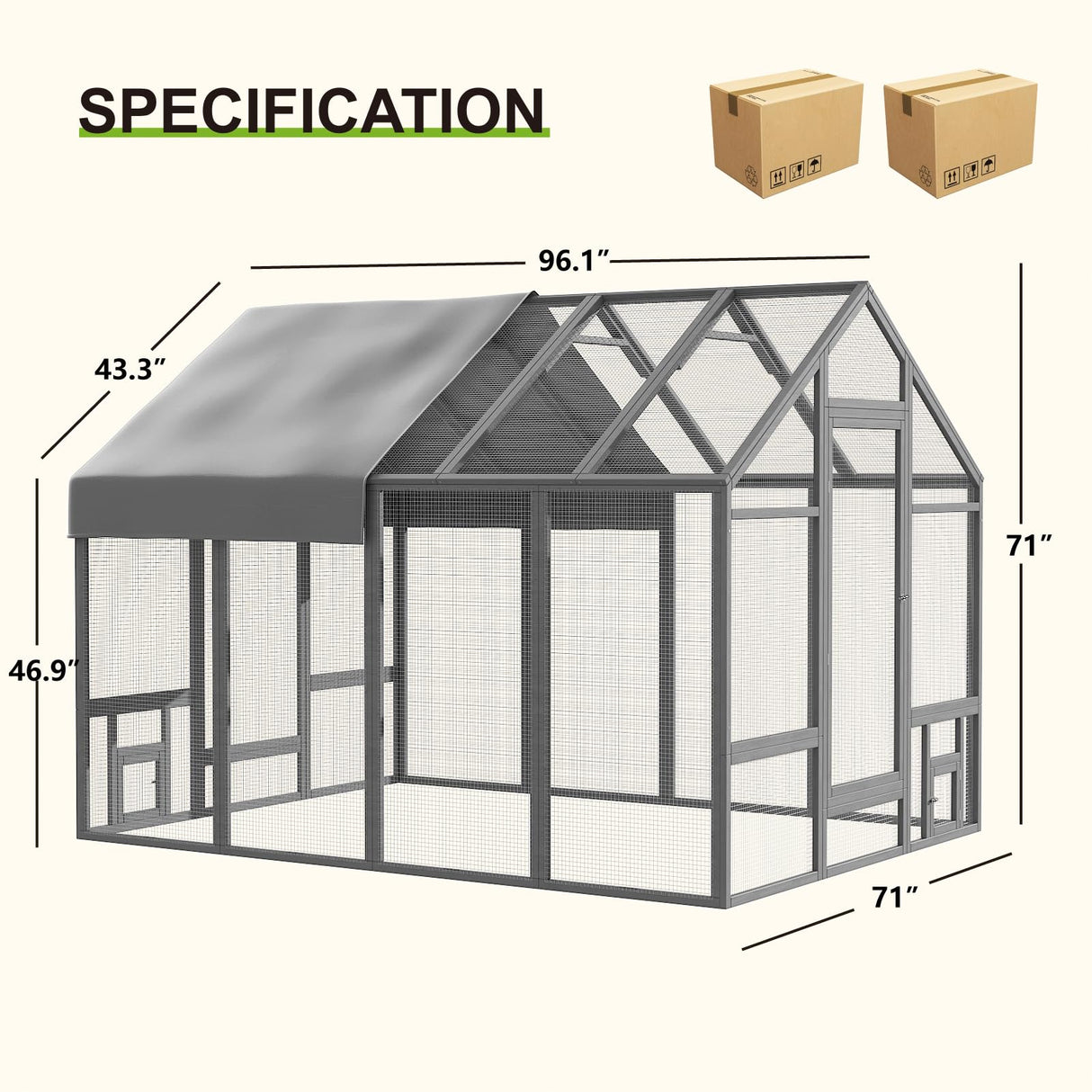 TRYKERPET Chicken Coop Chicken Run,Wooden Large Chicken Coop, Chicken Runs for Yard with Cover, Outdoor Duck Coop, Duck Houses for Outside Farm Backyard TRYKERPET