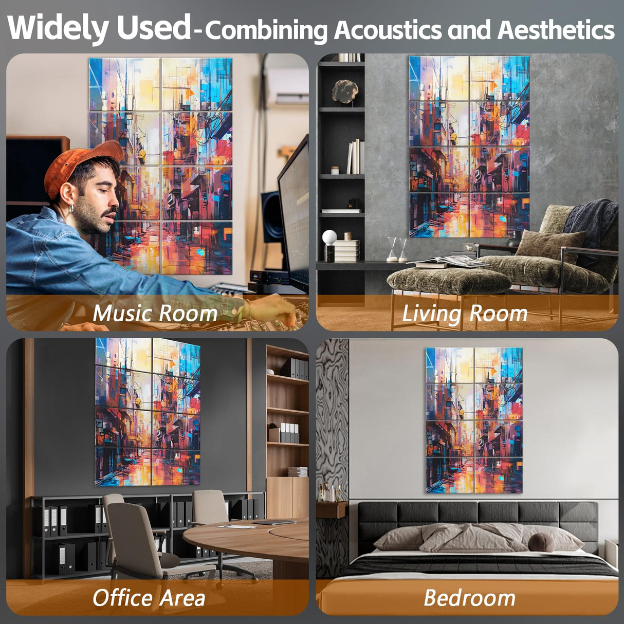 AtawLege 8 Pack Art Acoustic Panels, 48"X32" Self-adhesive Soundproof Wall Panels, Decorative Sound Absorbing Panel, Acoustic Treatment for Studio, Home, Office (Urban Alleys) AtawLege