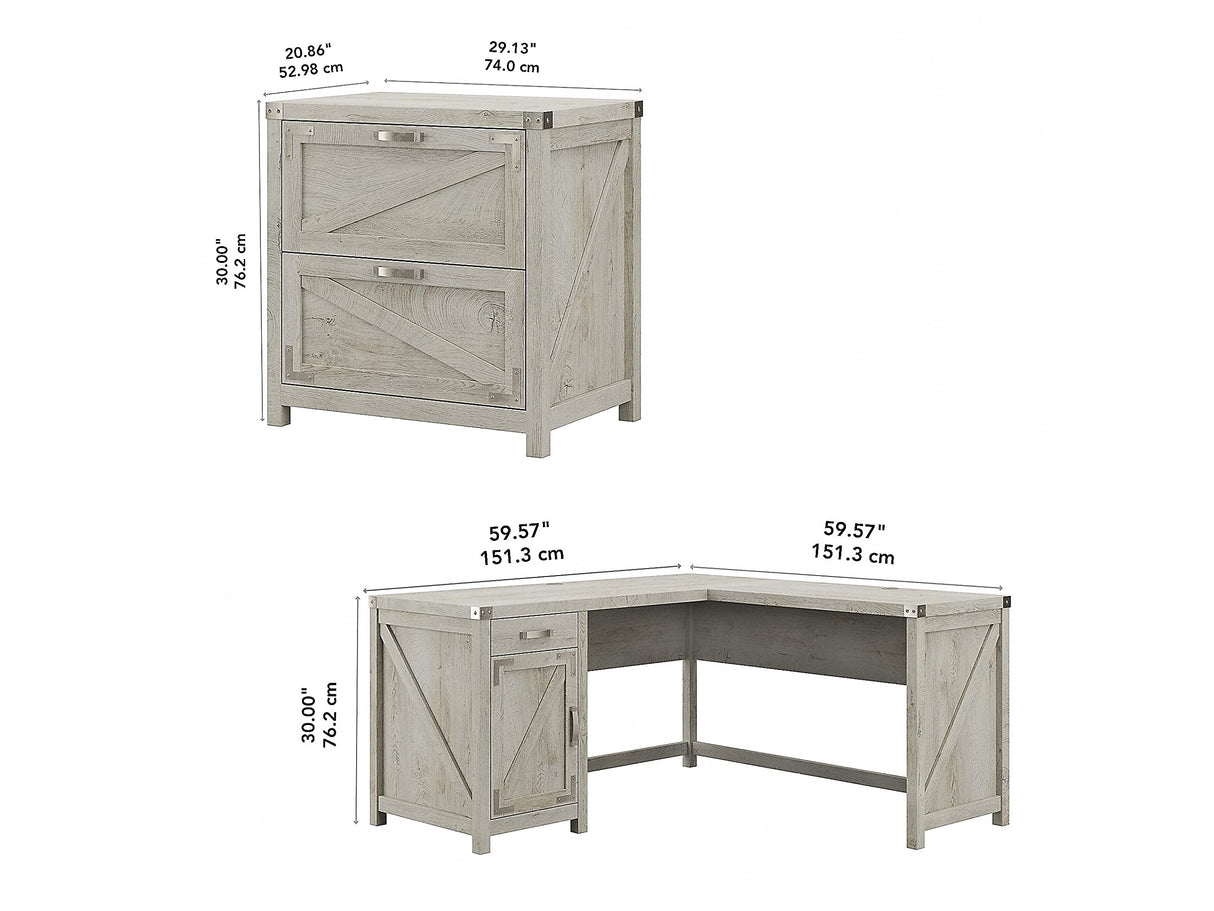 Bush Furniture Grove L Shaped Desk with 2 Drawer Lateral File Cabinet, 60W, Cottage White Bush Business Furniture