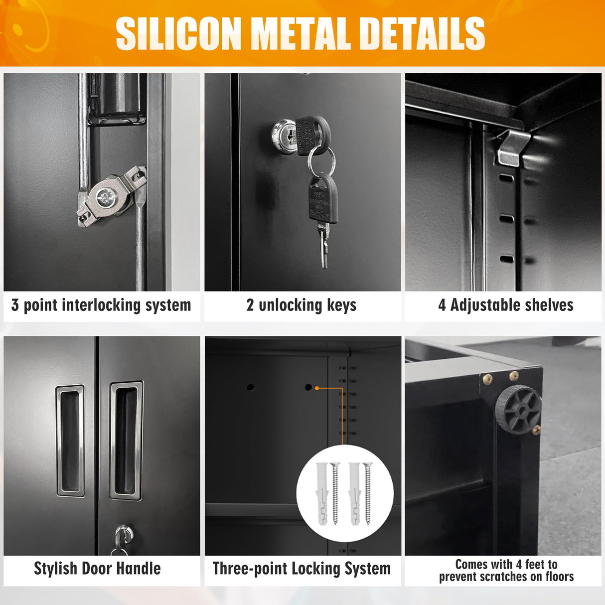 Metal Storage Cabinets, 71'' Tall Metal Garage Storage Cabinets with Lock,Sturdy Metal Cabinet Storage with 4 Adjustable Shelves and Doors, BLack Steel Cabinet for Garage,Offices,Basement,Storerooms Leariso