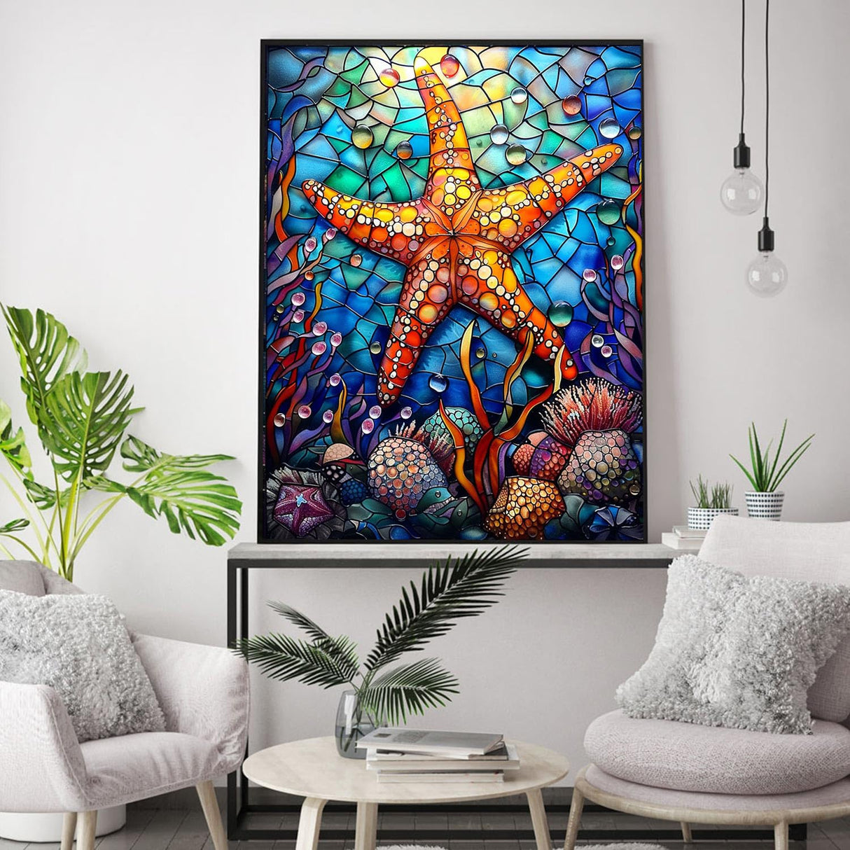 Colorful Underwater World Paint by Number Kits 16 x 20 inch Canvas Starfish DIY Painting for Kids Students Adults Beginners with Brushes Acrylic Pigment for Gift Stained Glass Ocean(Without Frame) Generic