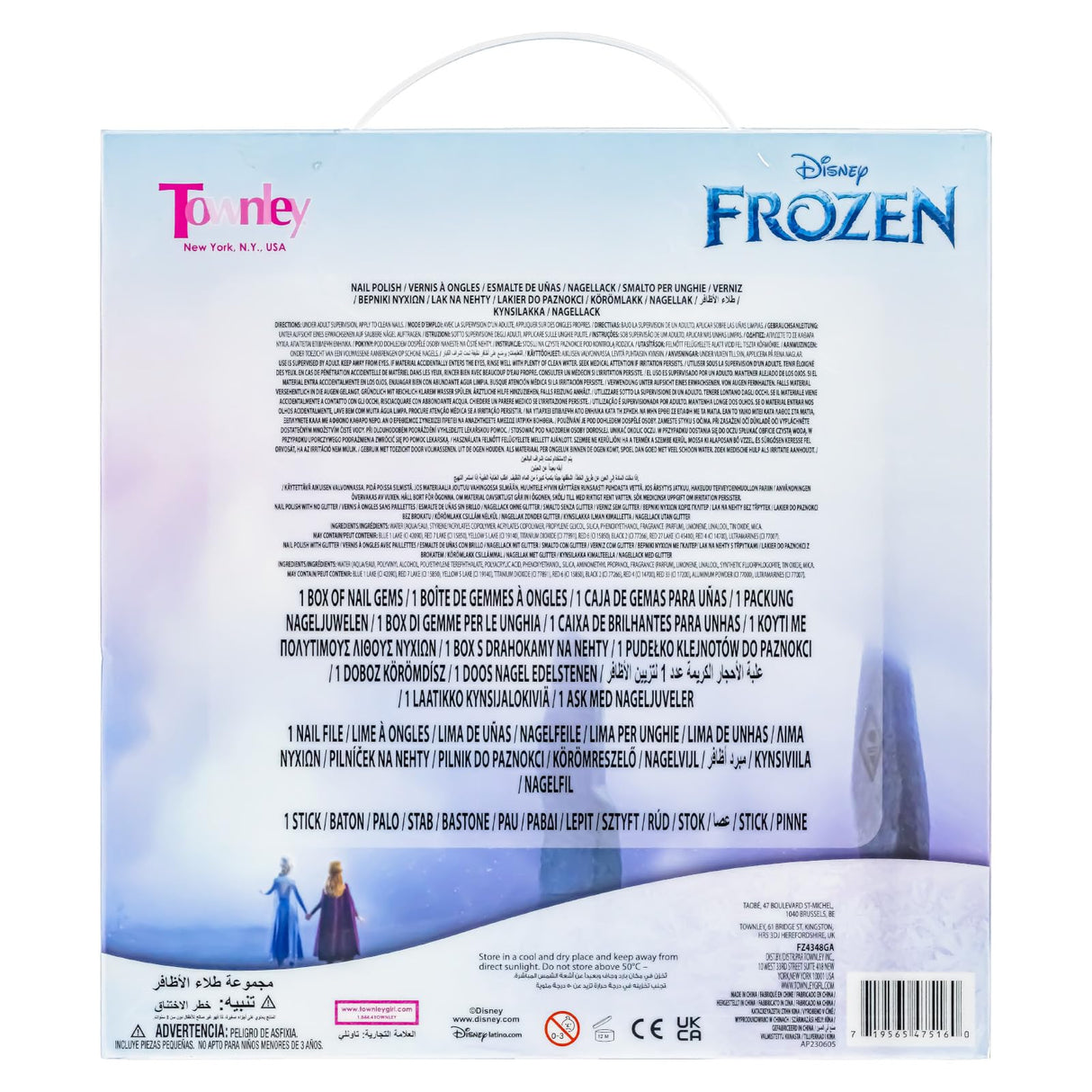 Townley Girl Disney Frozen Non-Toxic Peel-Off Nail Polish Set with Shimmery and Opaque Colors with Nail Gems for Girls Ages 3+, Perfect for Parties, Sleepovers and Makeovers, 18 Pc Set Townley Girl