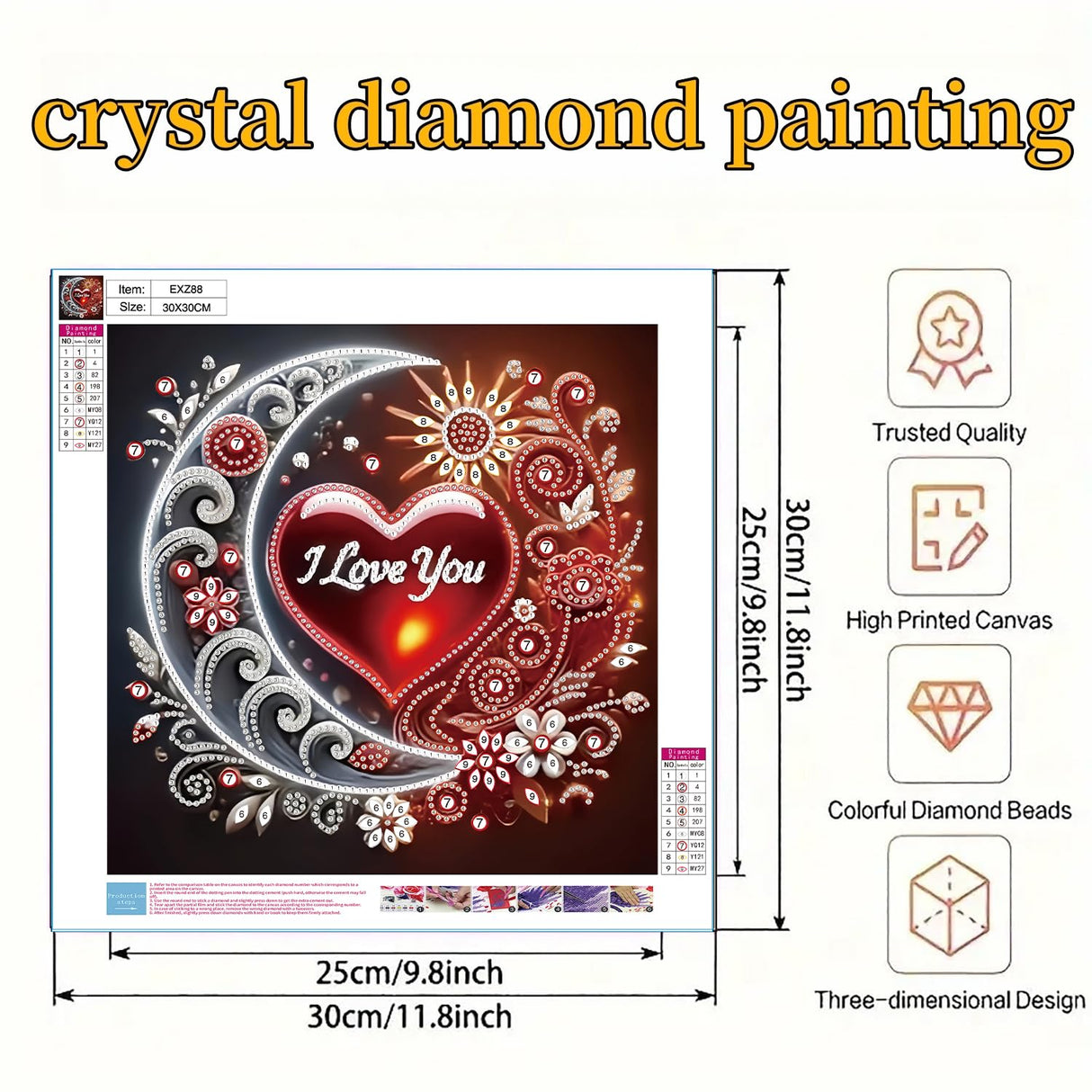 BYGFHLYW 5D Diamond Painting Kits for Adults, Heart Diamond Art Kits for Adults Beginner, DIY Special Shaped Diamond Rhinestones Diamonds Dot Gem Painting for Home Wall Decor 11.8x11.8inch BYGFHLYW