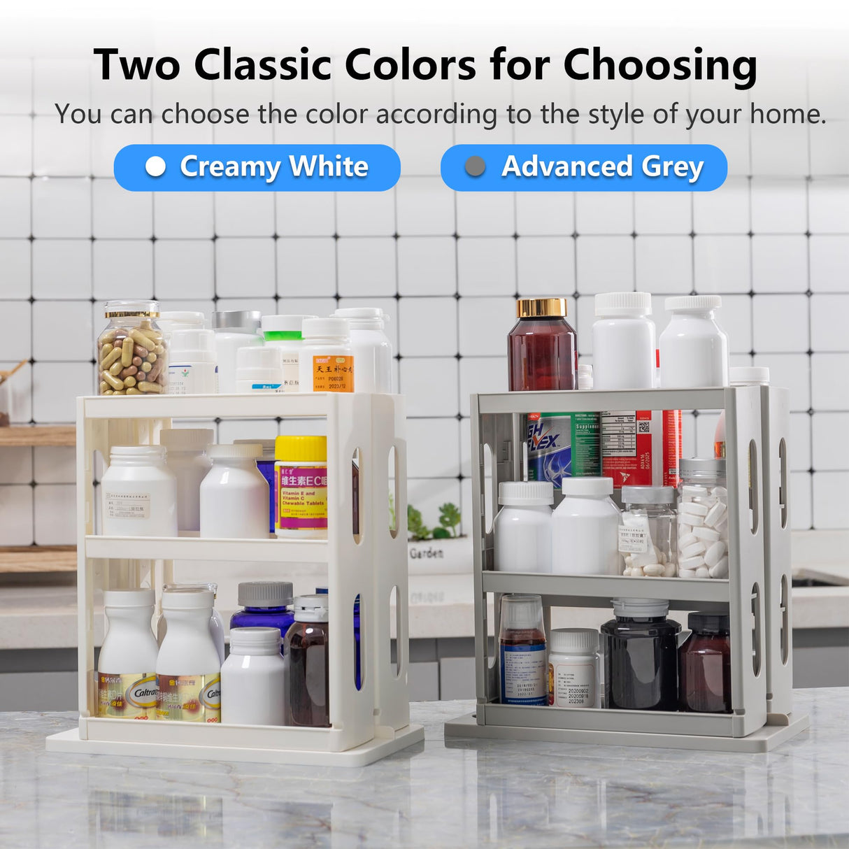 Dutiplus Medicine Organizer 2 Three-Decker Shelves Cabinet Storage Rack Organizer for Holding Vitamins, Supplements Cosmetics 10.82”H x 5.82”W x 10.43”D (Creamy White) WoodArtSupply