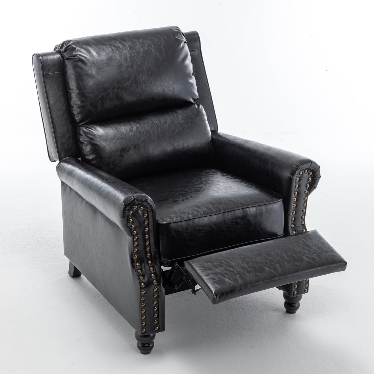 UIXE Pushback Recliner Chair, PU Leather Armchair Push Back Accent Chair for Living Room, Rivet Trim Club Chair Home Theater Overstuffed Single Sofa Bedroom Reading Seat - Black UIXE