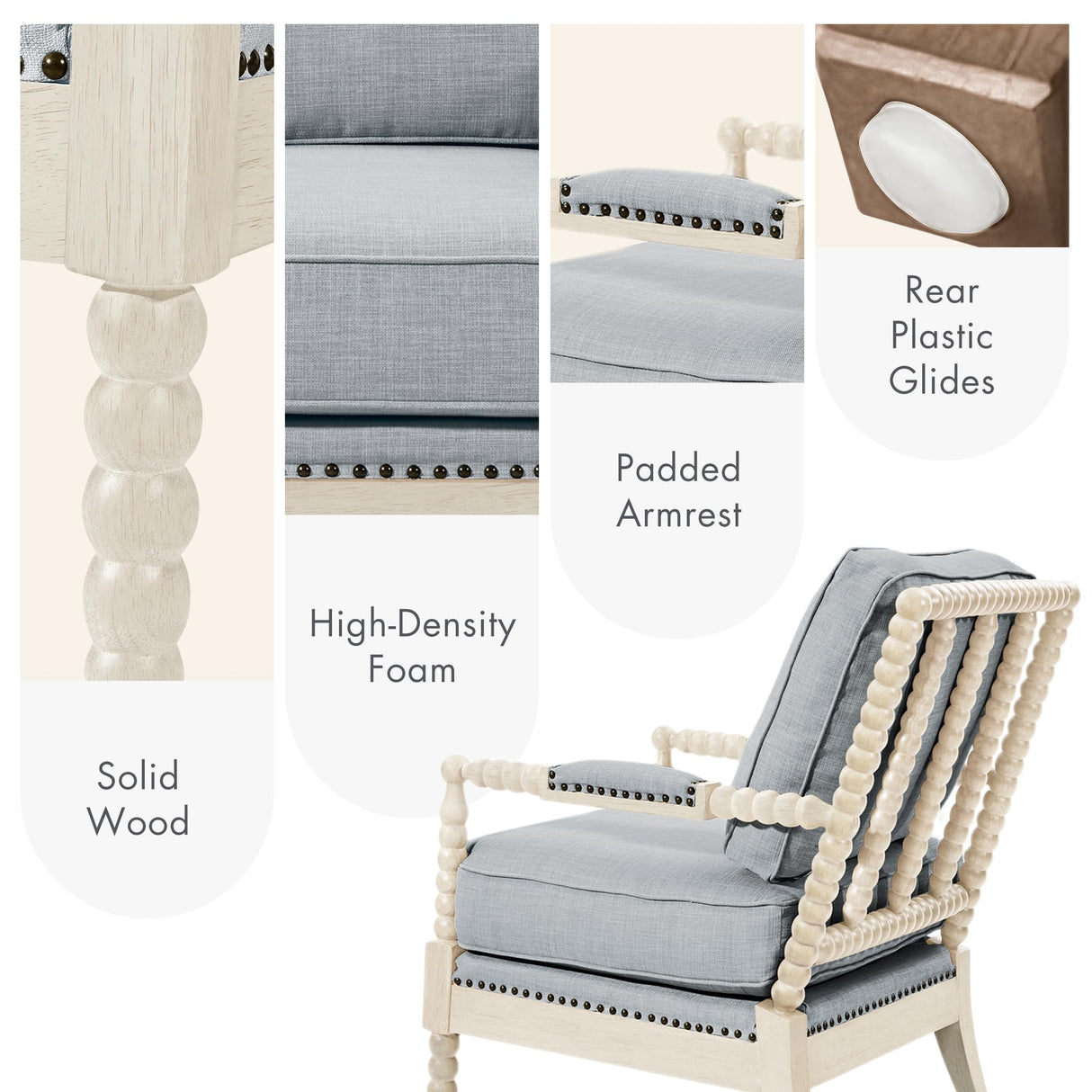 Madison Park Accent Chairs for Living Room Farmhouse Modern Armchair, Solid Wood, Antiqued Finish, Upholstered Seat Removable, Bedroom Lounge for Reading, 25.5" W, Light Blue/Antique Cream Madison Park