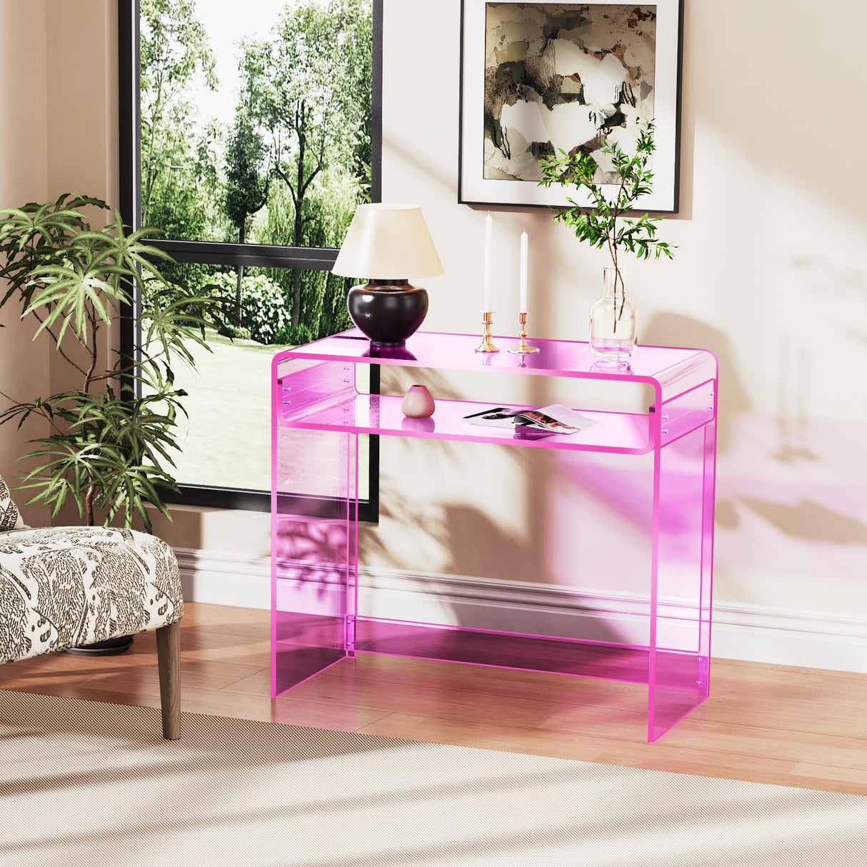 solaround Acrylic Desk Laptop Workstation Study Table Home Office Console Table Entrance Table Decor (Pink) solaround