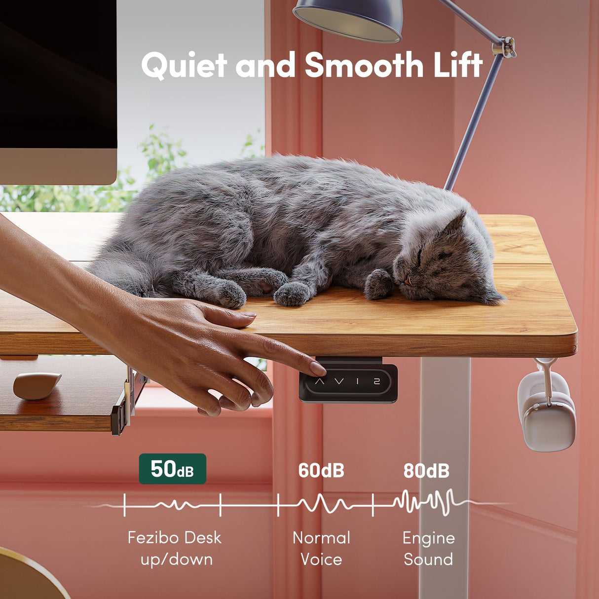 FEZIBO Standing Desk with Keyboard Tray, 60 × 24 Inches Electric Height Adjustable Desk, Sit Stand Up Desk, Computer Office Desk, Light Rustic FEZIBO