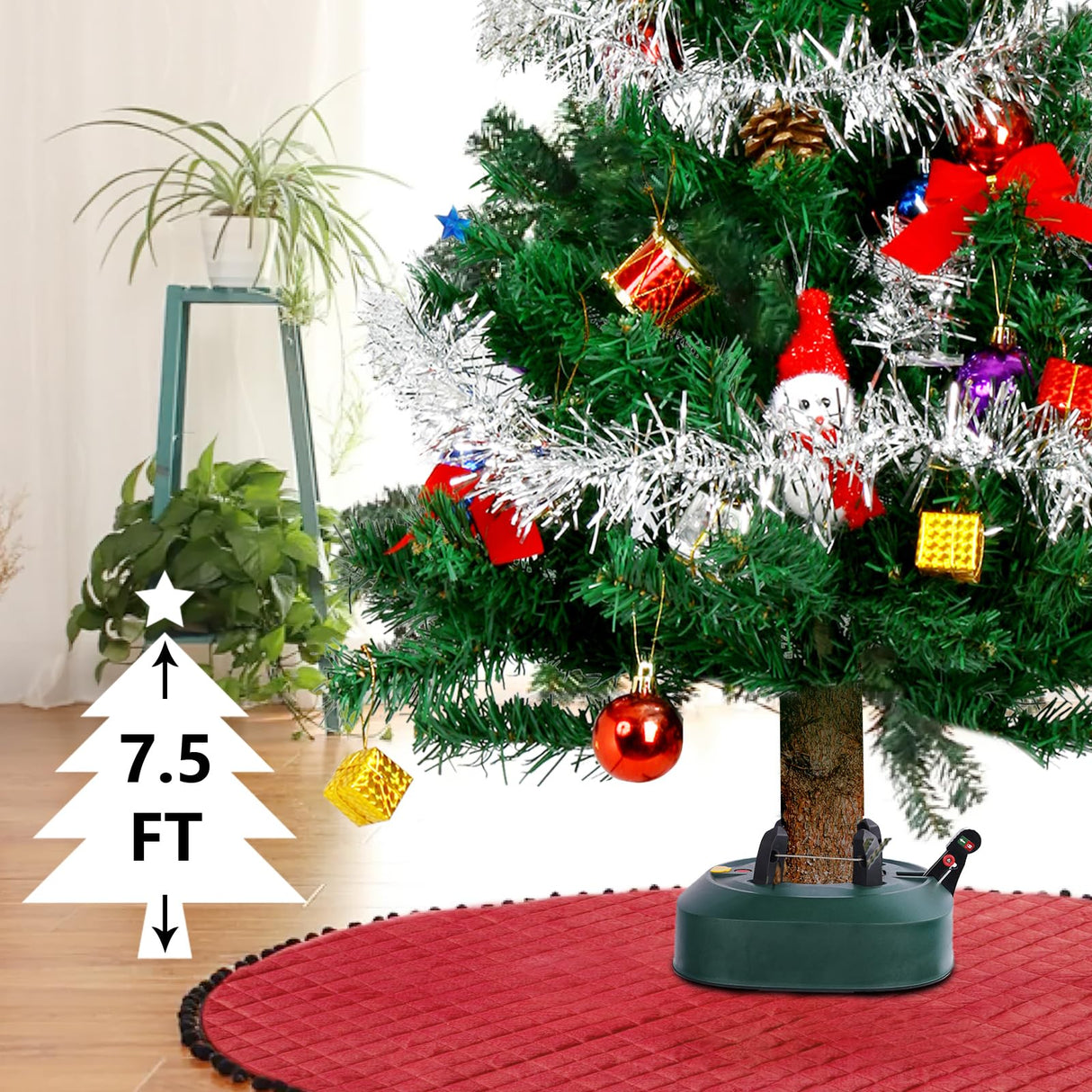 Christmas Tree Stand for Real Trees, Heavy Duty Live Christmas Tree Stand Fits 7.5 Ft Tree with 1.2-5 In Diameter, Easy Setup Christmas Tree Base Holder Stand With Water Level Indicator, Fast Clamp ANGAR