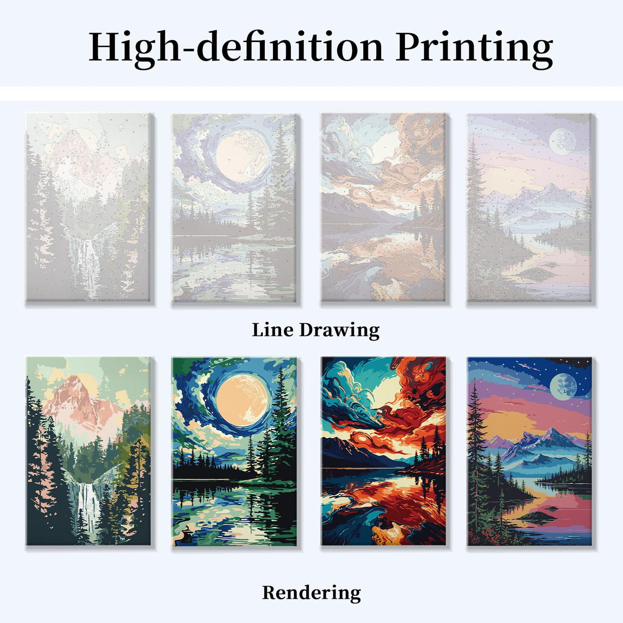 JOOZ 4 Pack Paint by Numbers Kit for Adults with Frame, Moon Paint by Number with Easel, DIY Mountain Lake Adult Paint by Number Kits on Canvas, Landscape Oil Painting Kit for Home Decor 8x12 Inch JOOZ