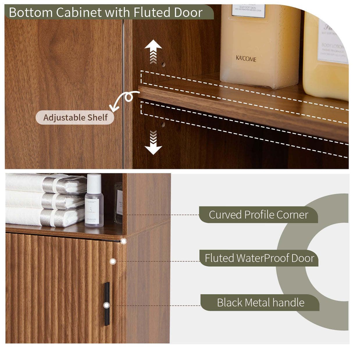 Bifins 68" Tall Bathroom Storage Cabinet,Narrow Fluted Tower Cabinet with Door and Shelves,Slim Space Saving Storage Unit for Bathroom Kitchen Living Room (Walnut, 11.8" D x 15.75" W x 68" H) Bifins