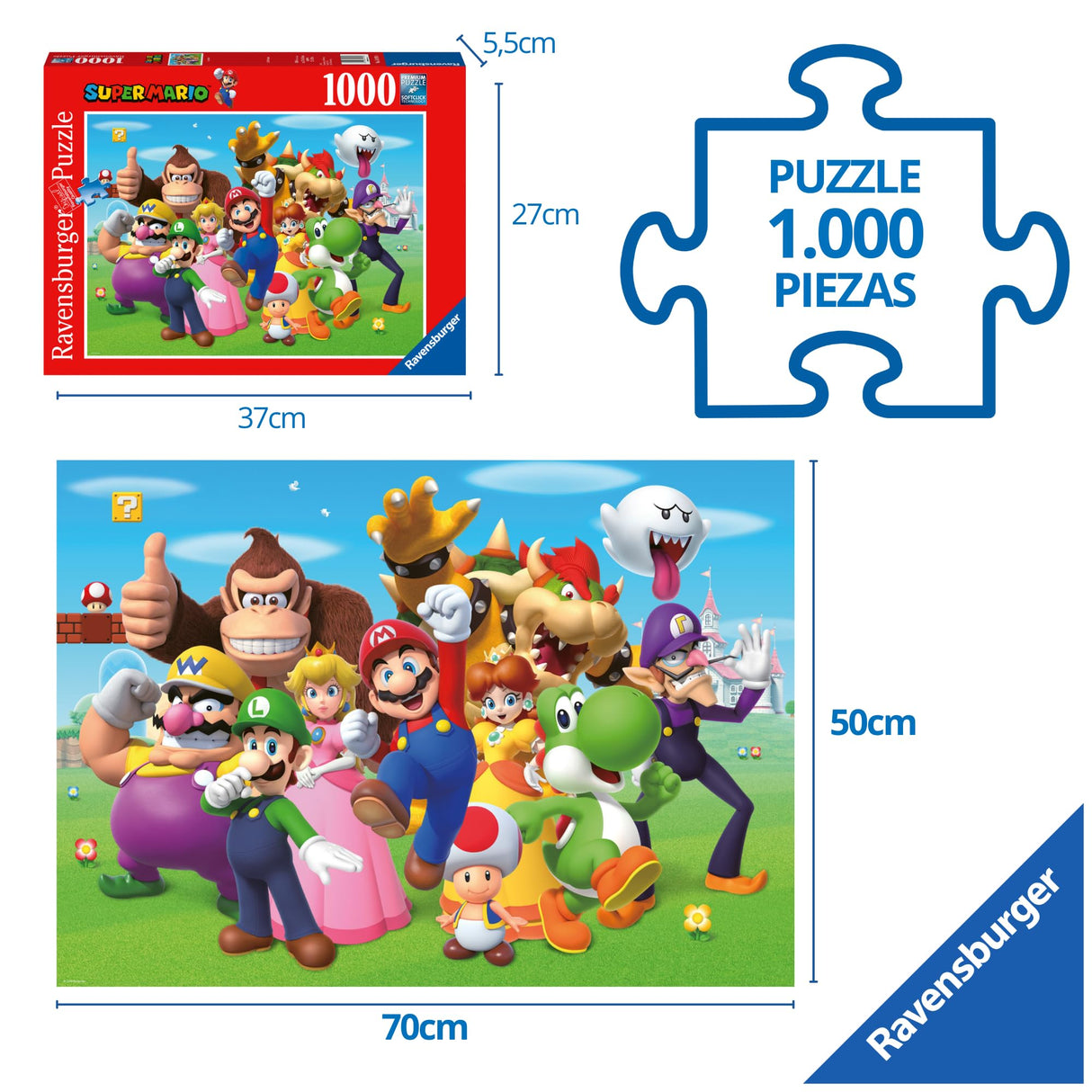 Ravensburger Super Mario Brothers Bros 1000 Piece Jigsaw Puzzle for Adults and Kids Age 12 Years Up, 500, Green Ravensburger