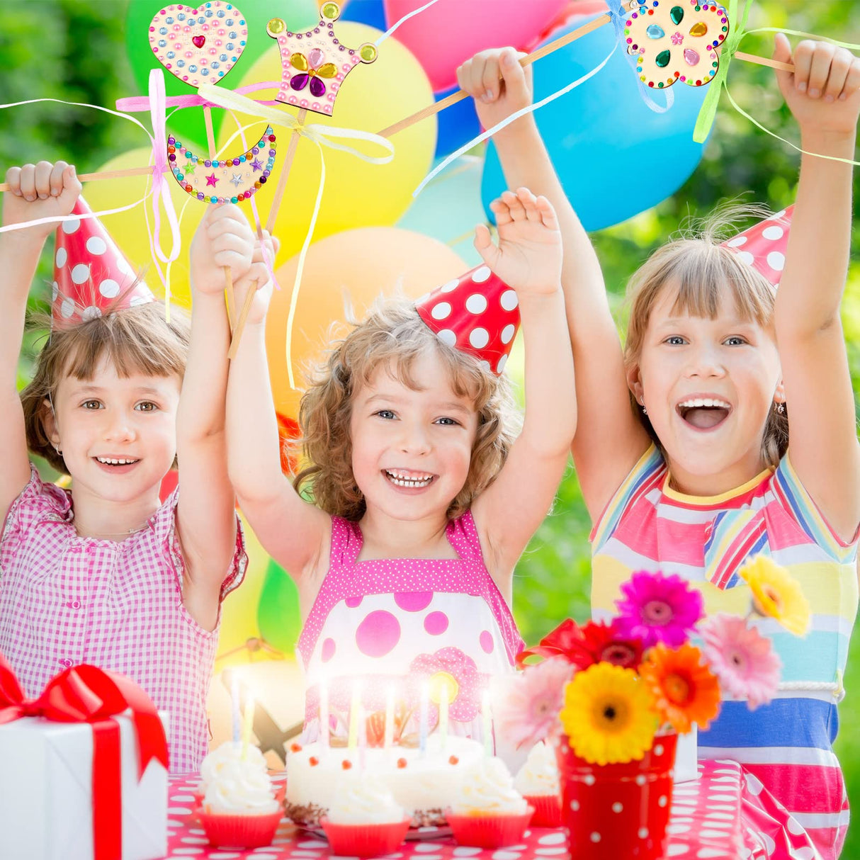 Chinco 55 Piece Princess Wands Kit Include Wooden Wands for Crafts, Gem Stickers, Ribbons, Foam Princess Tiaras and Wooden Crowns DIY Heart Butterfly Moon Wand Make Your Own Princess Wand for Kid Girl Chinco