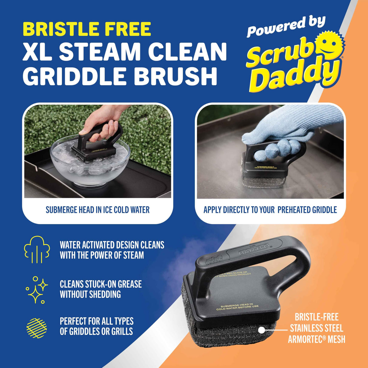 Mr. Bar-B-Q Bristle Free XL Steam Clean Griddle/Grill Brush Powered by Scrub Daddy Mr. Bar-B-Q