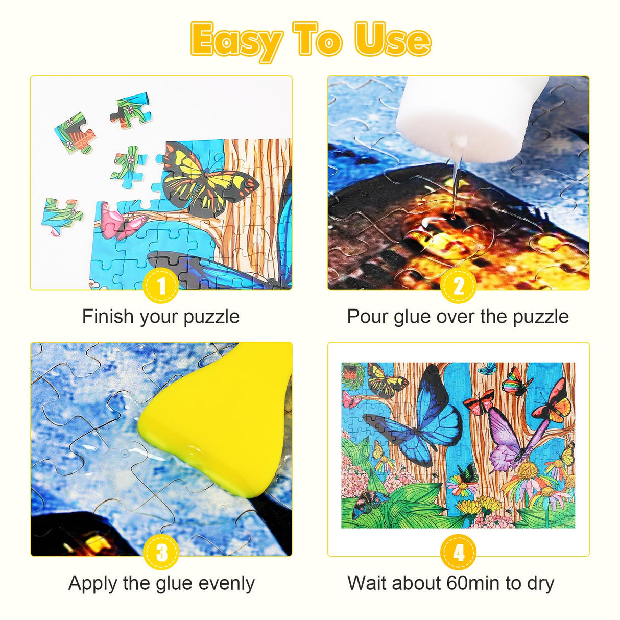 GHHKUD Jigsaw Puzzle Glue, 240ML Jigsaw Glue with Sponge Head, Non-Toxic and Quick Dry Puzzle Sealer for 4000/5000/6000 Pieces of Puzzle Jigsaw Accessories Glue Scrapper Included & Double-Sided Tape GHHKUD