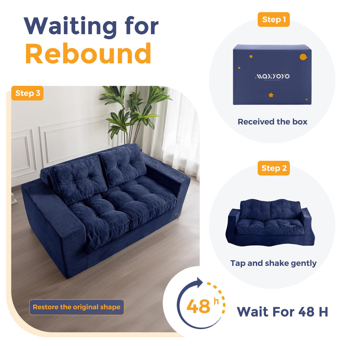 MAXYOYO Bean Bag Chair for Adults, Upholstered Floor Sofa with Armrests, Loveseat Boneless Couch with Tufted Cushion & Backrest, Sofa in A Box, Large Bean Bag Couch for Bedroom Living Room, Navy MAXYOYO