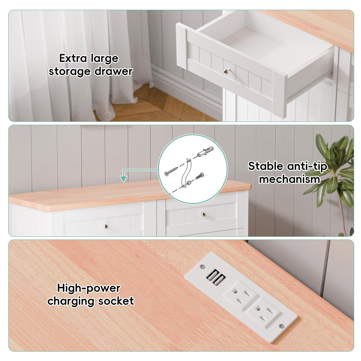 Betterhood Double Tilt Out Trash Cabinet with Power Outlet, 10 Gallon Trash Cabinet with Storage,Pet Proof Trash Can with 2 AC & USB Sockets for Kitchen,Living Room (White) Betterhood