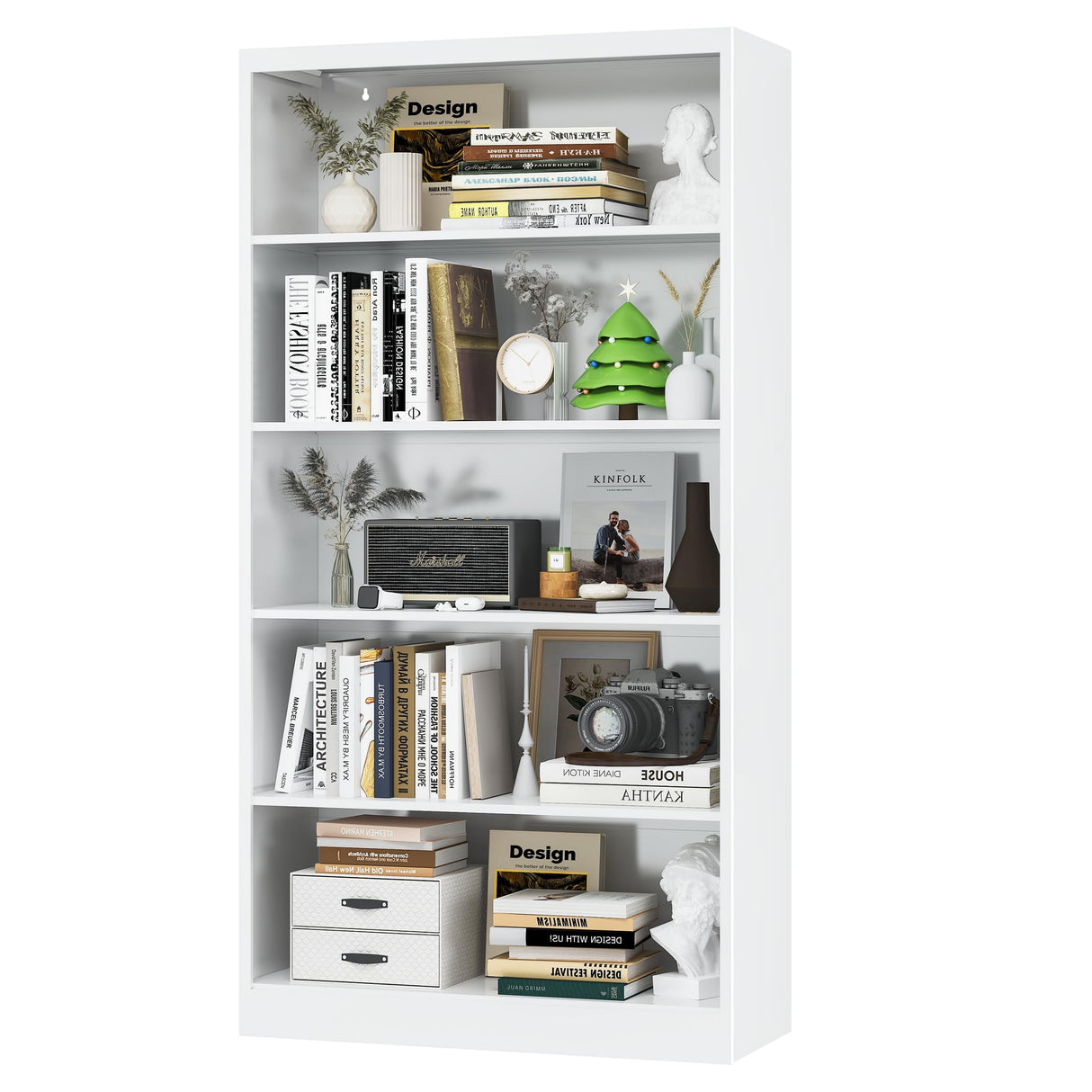 DUTYSEST Book Shelf Organizer, Metal Bookshelves Adjustable, 5 Tier White Bookcase, Heavy Duty Open Bookshelf for Office, Living Room, Library, Bedroom, 65.8" Tall DUTYSEST