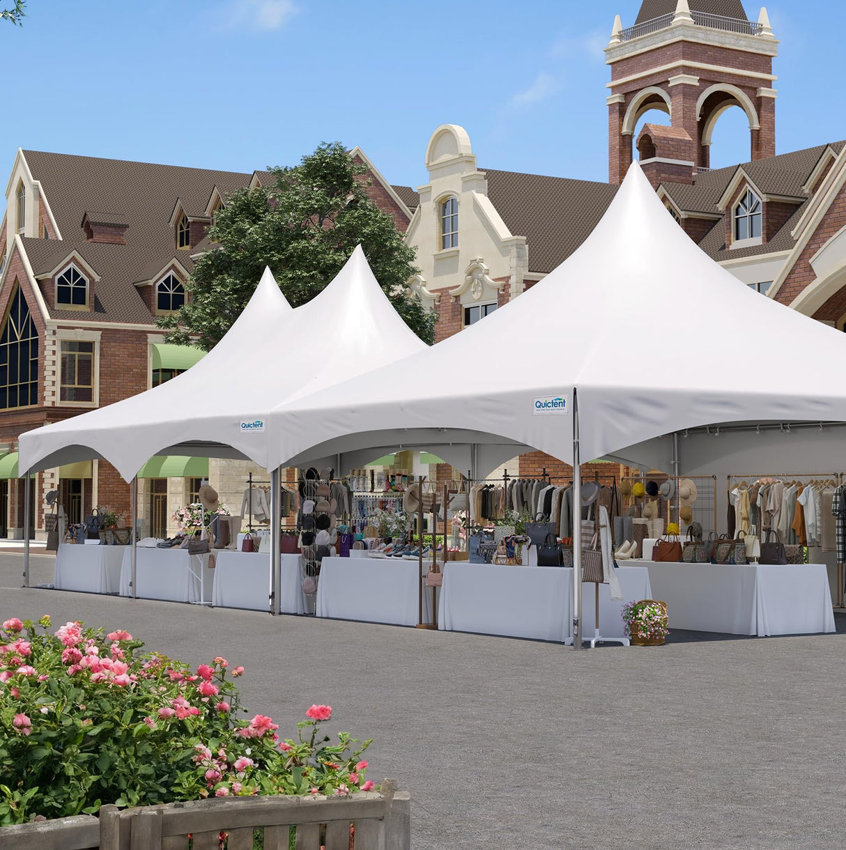 Quictent 20x30ft High Peak Frame Party Tent Fire Retardant Outdoor Heavy Duty Canopy Tent White Vinyl, 100 Person Capacity Tent for Parties, Weddings,Events, Commercial and Residential Use(no Sides) Quictent