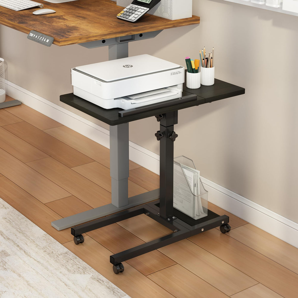 TigerDad Mobile Adjustable Height Laptop Stand PC Computer Portable Notebook Swivel Laptop Desk Rolling Table Desk Cart Tiltable with Wheels Casters& Mouse Pad Table (Dekuwood) TigerDad