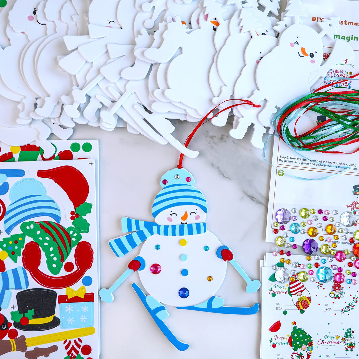 Winlyn 24 Sets Christmas Craft Kits Winter Crafts DIY Christmas Snowman Ornaments Decorations Art Sets Snowman Christmas Foam Stickers Arts and Crafts for Kids Holiday Art Project Classroom Activities Winlyn