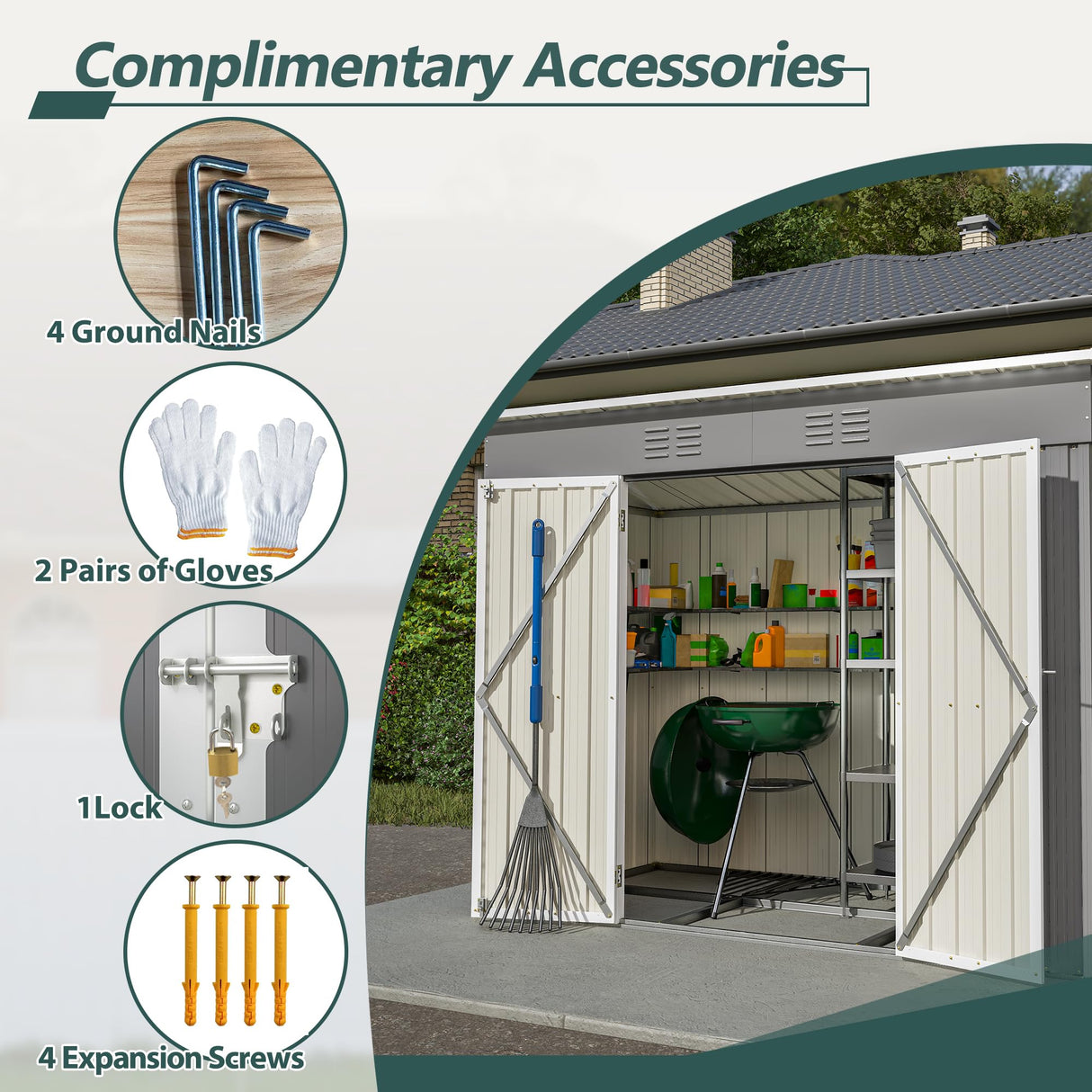 Thanaddo 4'x8' Metal Shed Outdoor Storage Shed,Metal Steel Utility Tool Shed Storage House with Double Lockable Doors and Air Vent for Backyard Garden Patio Lawn Gray Thanaddo
