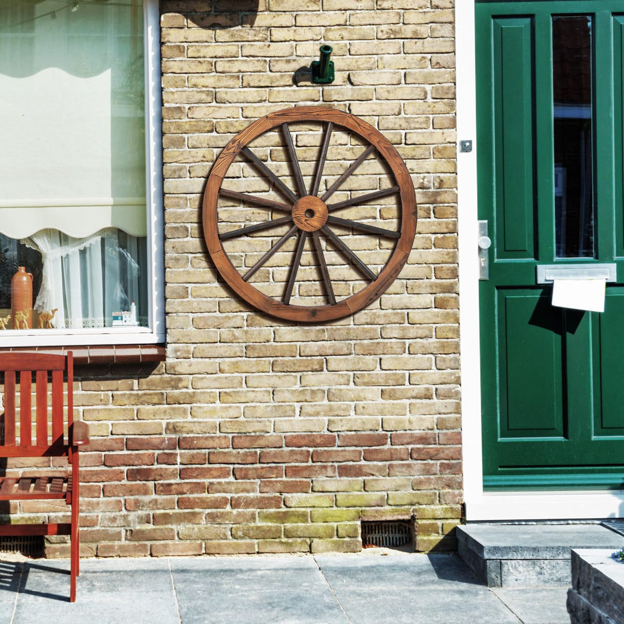 Giantex 30-Inch Wagon Wheels 4 Pieces, Decorative Wooden Wheels, Carbonized Solid Fir Wood, Old Western Style Wall Art Garden Decor, Rustic Wood Wheels for Yard Garage Bar Farmhouse Outdoor Giantex