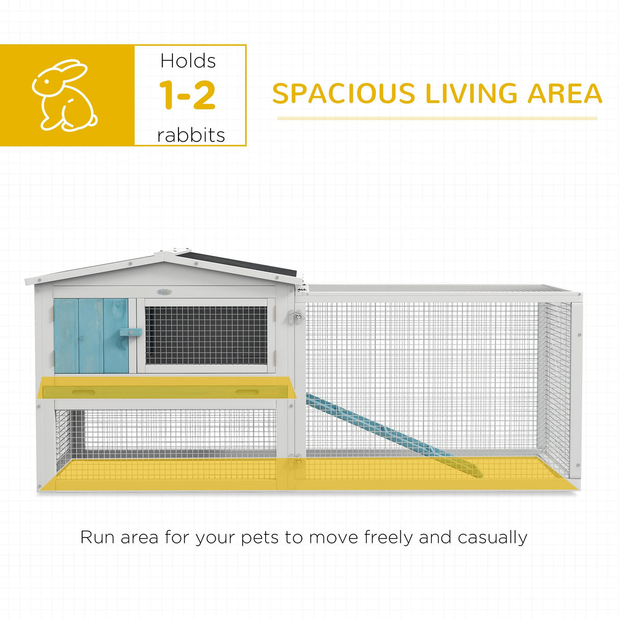 PawHut Rabbit Hutch 2-Story Bunny Cage, Guinea Pig Cage Indoor Outdoor, Small Animal House with Slide Out Tray, for Rabbits, Chickens, Ducks, 61.5" x 23" x 27", Light Blue PawHut