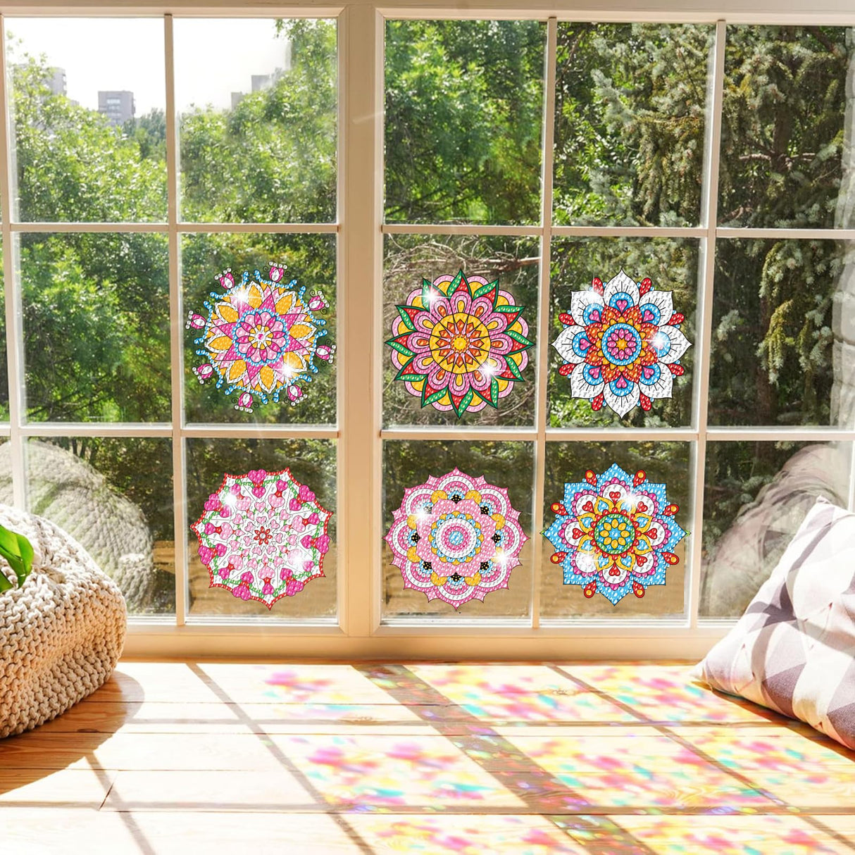 MEIEST 6 PCS Diamond Art Painting Kits for Suncatchers Mandala Art Stained Glass Window Clings, Mosaic Painting by Numbers,Window Film Static Clings 3D Decals,Art Craft Supplies (5) MEIEST