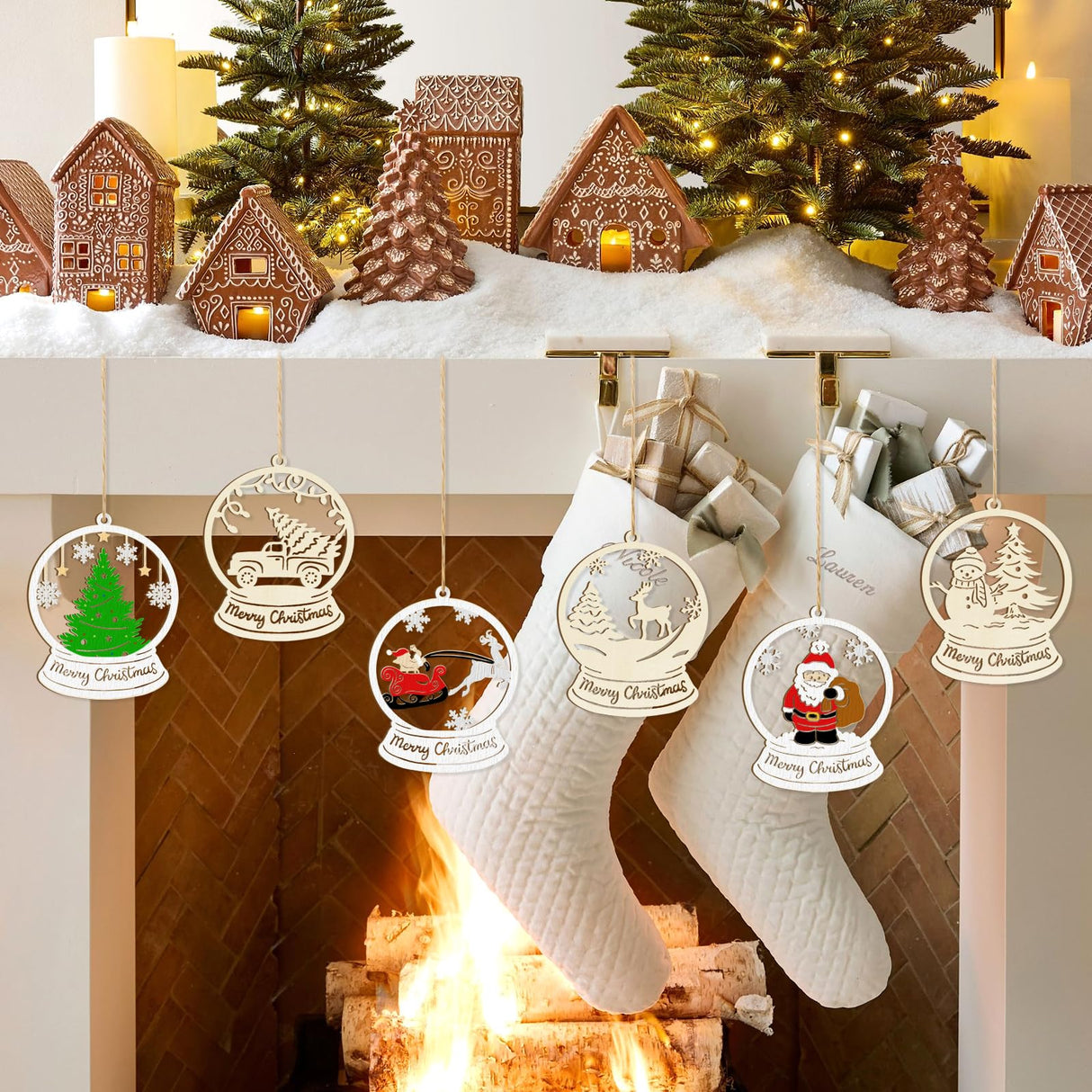 36PCS Wooden Hollow Christmas Ornaments for Paint Christmas Tree Decorations 6 Styles, DIY Blank Unfinished Wood Reindeer Santa Claus Snowman Snowflake Angle Cutouts for Crafts Winter Hanging Decora Sophena