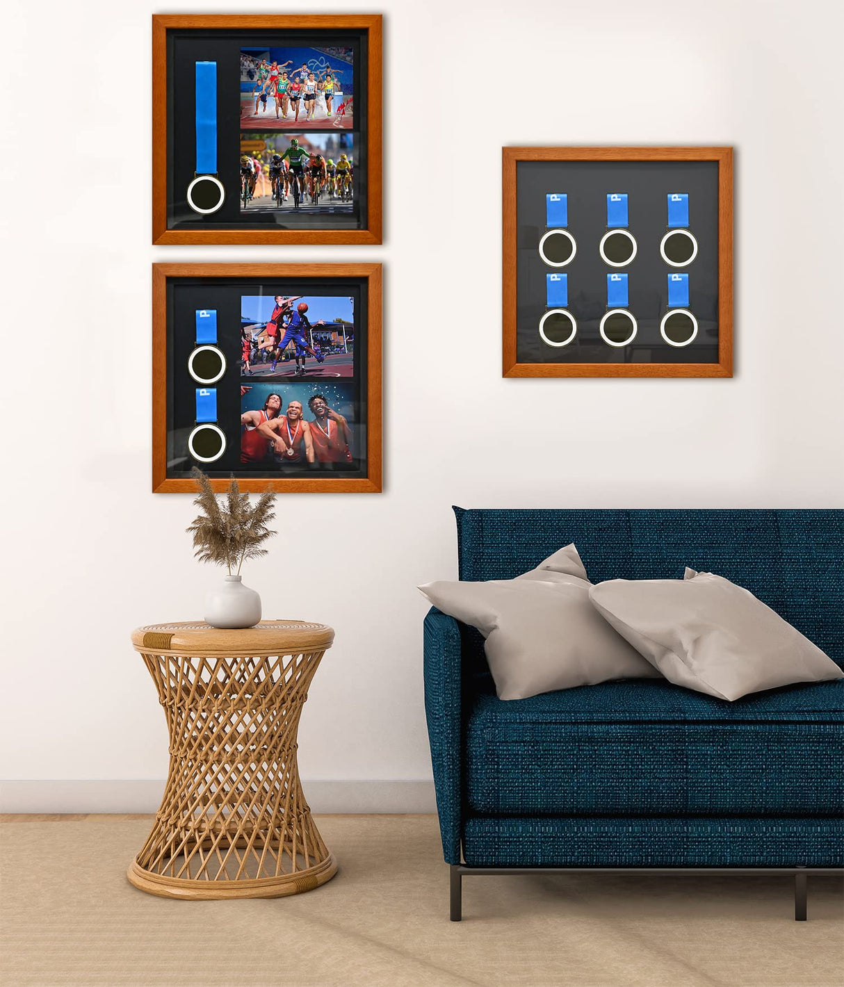 6 Medals Shadow Box Display Case, Solid Wood Sport Medal Display Frame, Medal Photo Frame, Perfect for Marathon, Runner, Awards, War Military, Race wisnew