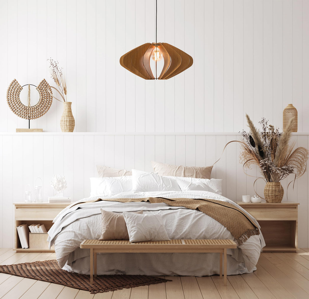 ELEIPSE Wood Pendant Light | Mid Century Modern Chandelier | Hanging Lamp | Wood Chandelier Lighting | Modern Light Fixture | Modern Pendant Light DEZAART