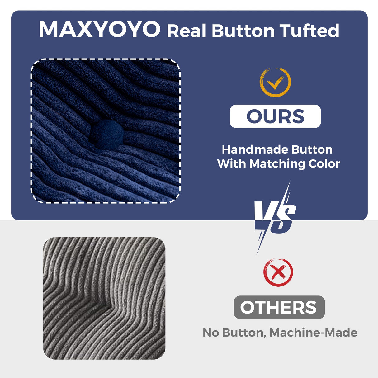 MAXYOYO Bean Bag Chair for Adults, Upholstered Floor Sofa with Armrests, Loveseat Boneless Couch with Tufted Cushion & Backrest, Sofa in A Box, Large Bean Bag Couch for Bedroom Living Room, Navy MAXYOYO