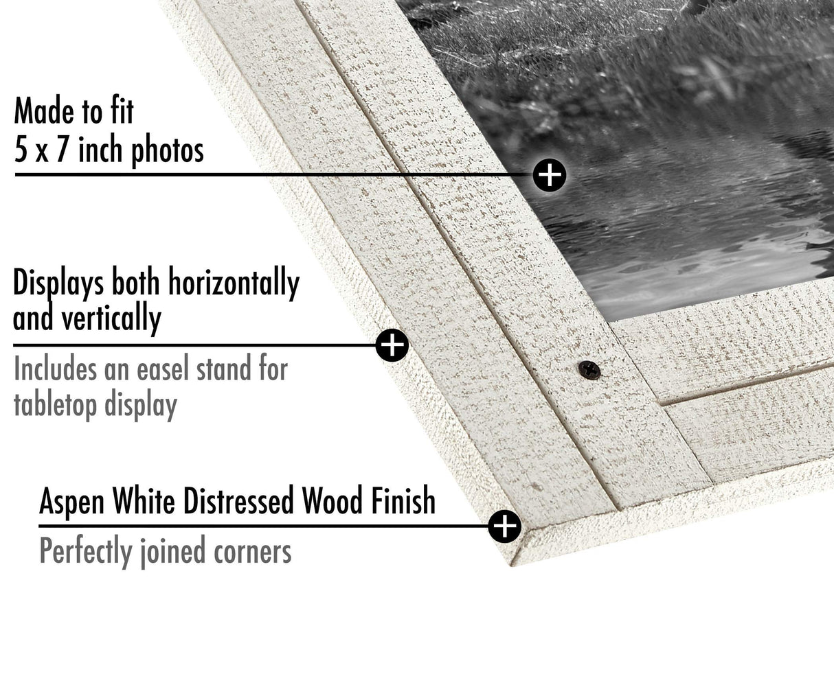 Americanflat 5x7 Picture Frame with Polished, Crystal Clear Glass - Hampton Collection - Distressed Wood Gallery Picture Frames for Tabletop and Wall Display - Aspen White Americanflat