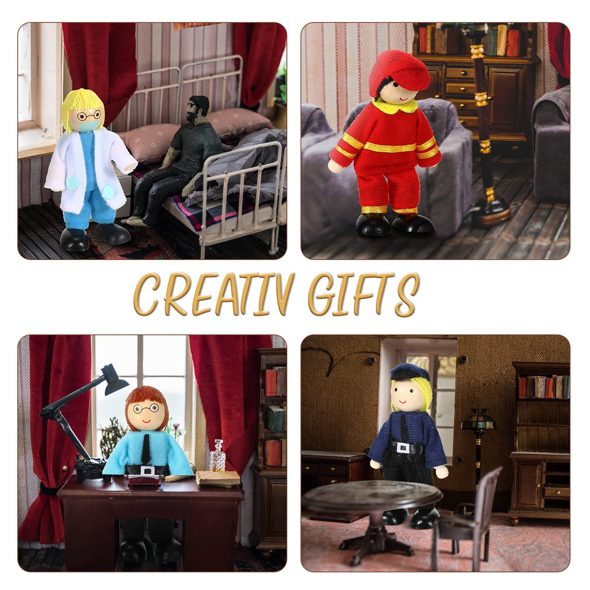 Skylety 10 Pcs Wooden Dollhouse Set of Mini People Figures Dollhouse Dolls Wooden Doll Pretend Play Figures Accessories(Fresh Style) Skylety