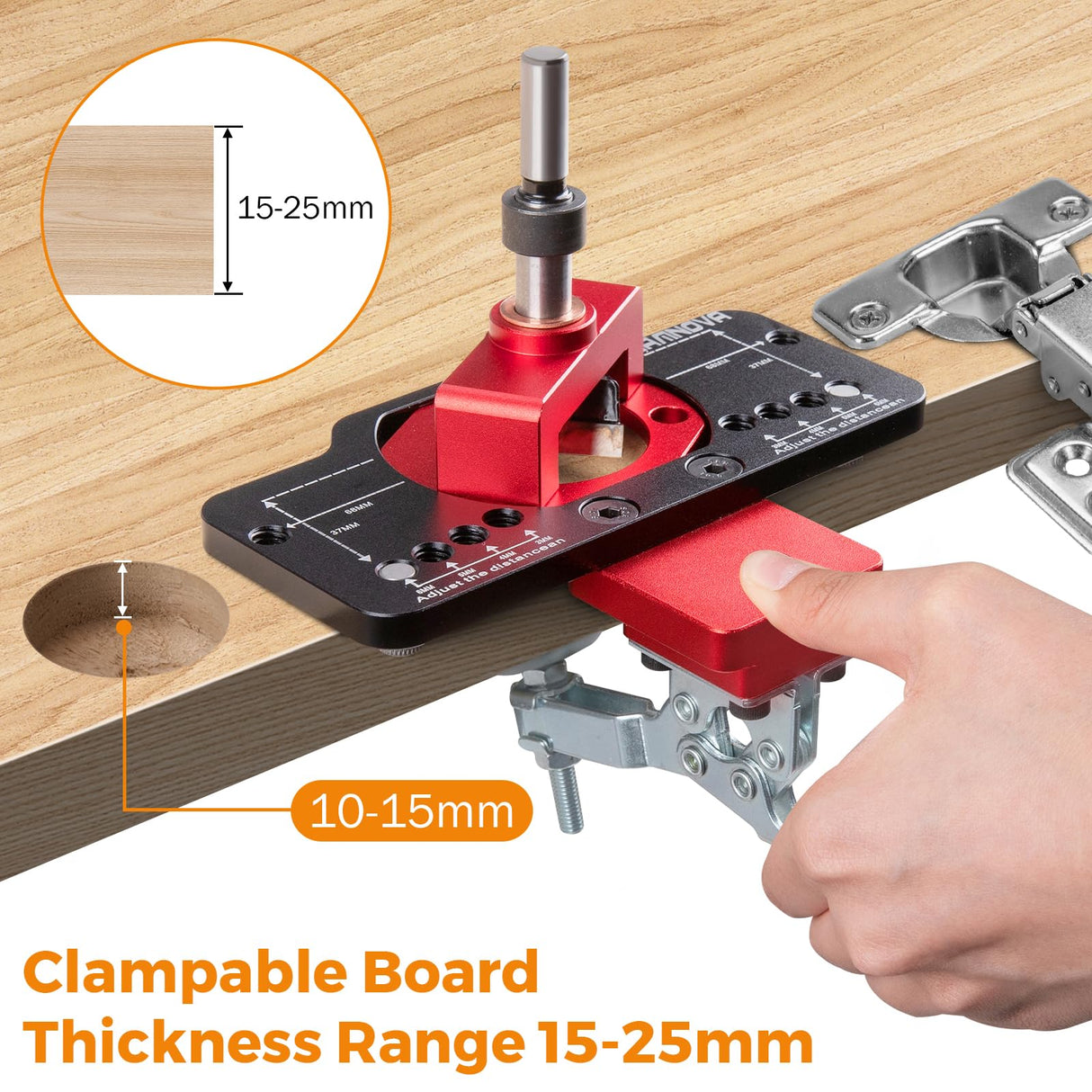 BEAMNOVA 35mm Concealed Hinge Jig with Drilling Guide Locator Aluminum Alloy Cabinet Door Hinge Jig,Woodworking Tool for Door Cabinets Hinges Mounting,Accurate Locking Hinge Boring Jig BEAMNOVA