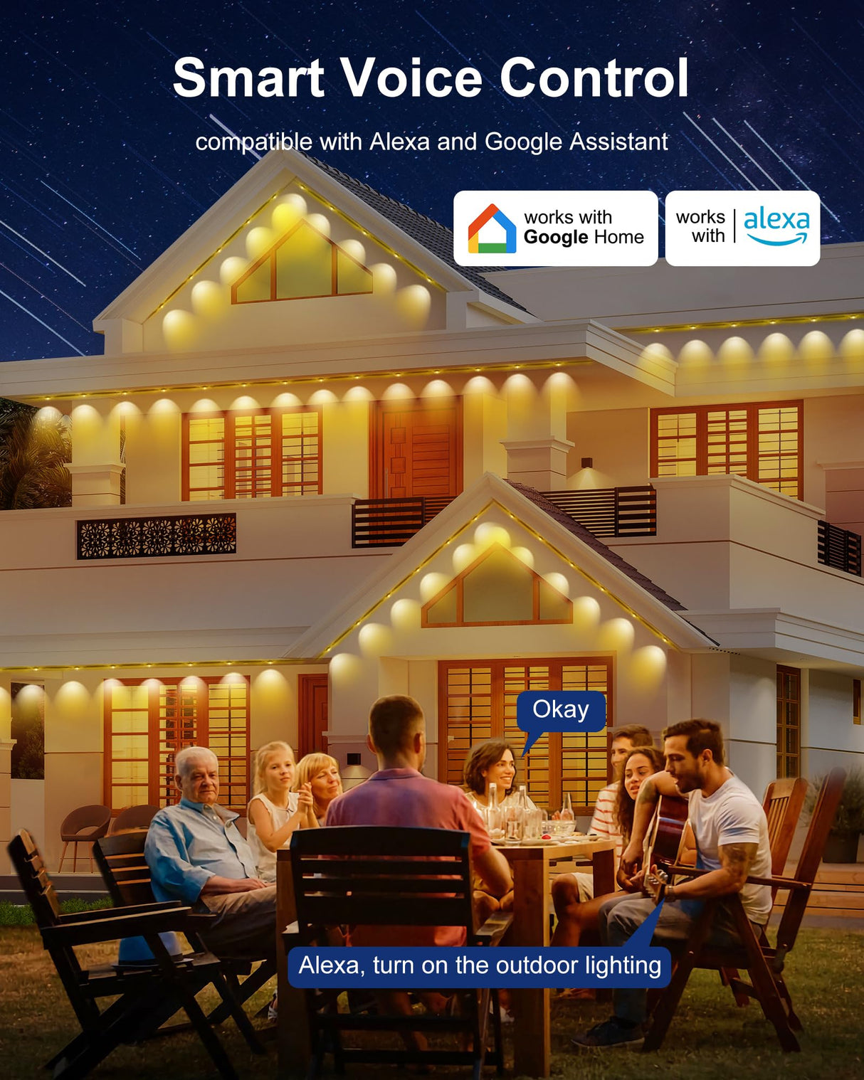 Nexillumi Permanent Outdoor Lights for House, 100ft Smart RGB Plus IC Outside Lights with 60 Scene Modes, IP67 Waterproof Eaves Lights for Christmas All Holiday Decorations Nexillumi