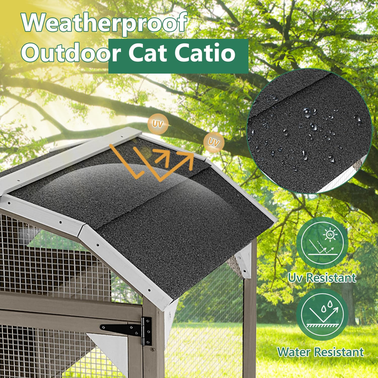 PetsCosset 71" Cat House Outdoor Catio Cat Enclosures, Indoor Kitty Cage Condo Attachable Window with 3 Platforms Waterproof Roof and Resting Box for Patio PetsCosset
