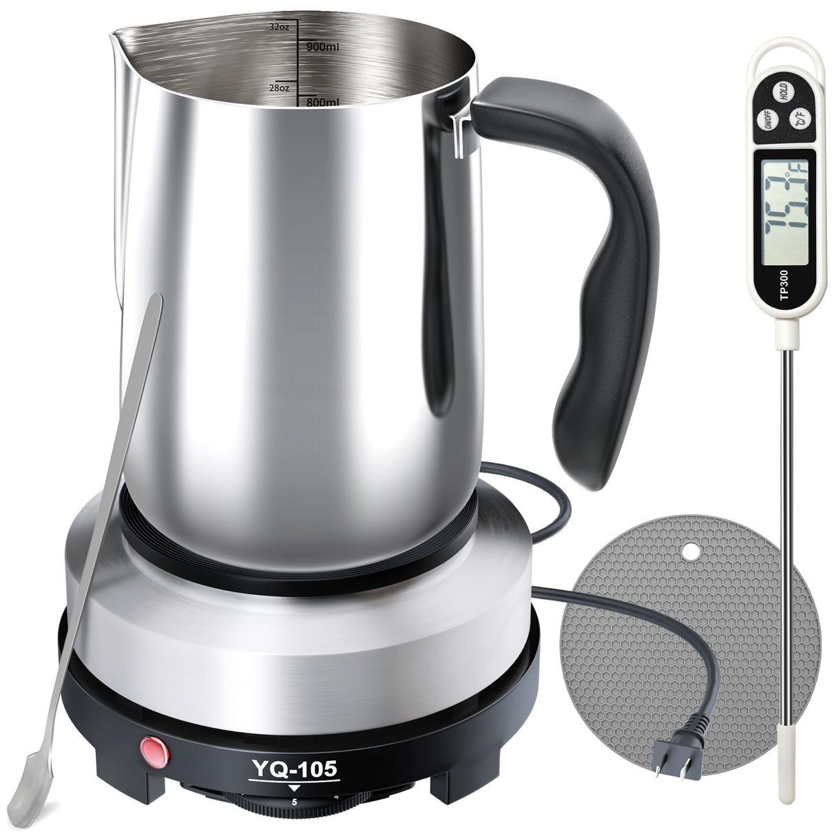 CasaCulina 2024 New Candle Making Kit with Hot Plate, Candle Making Supplies with Wax Melting Pot, Stirring Spoon, Anti-Scalding Pad, Thermometer for Adults Beginners, Candle Making Pouring Pot CasaCulina