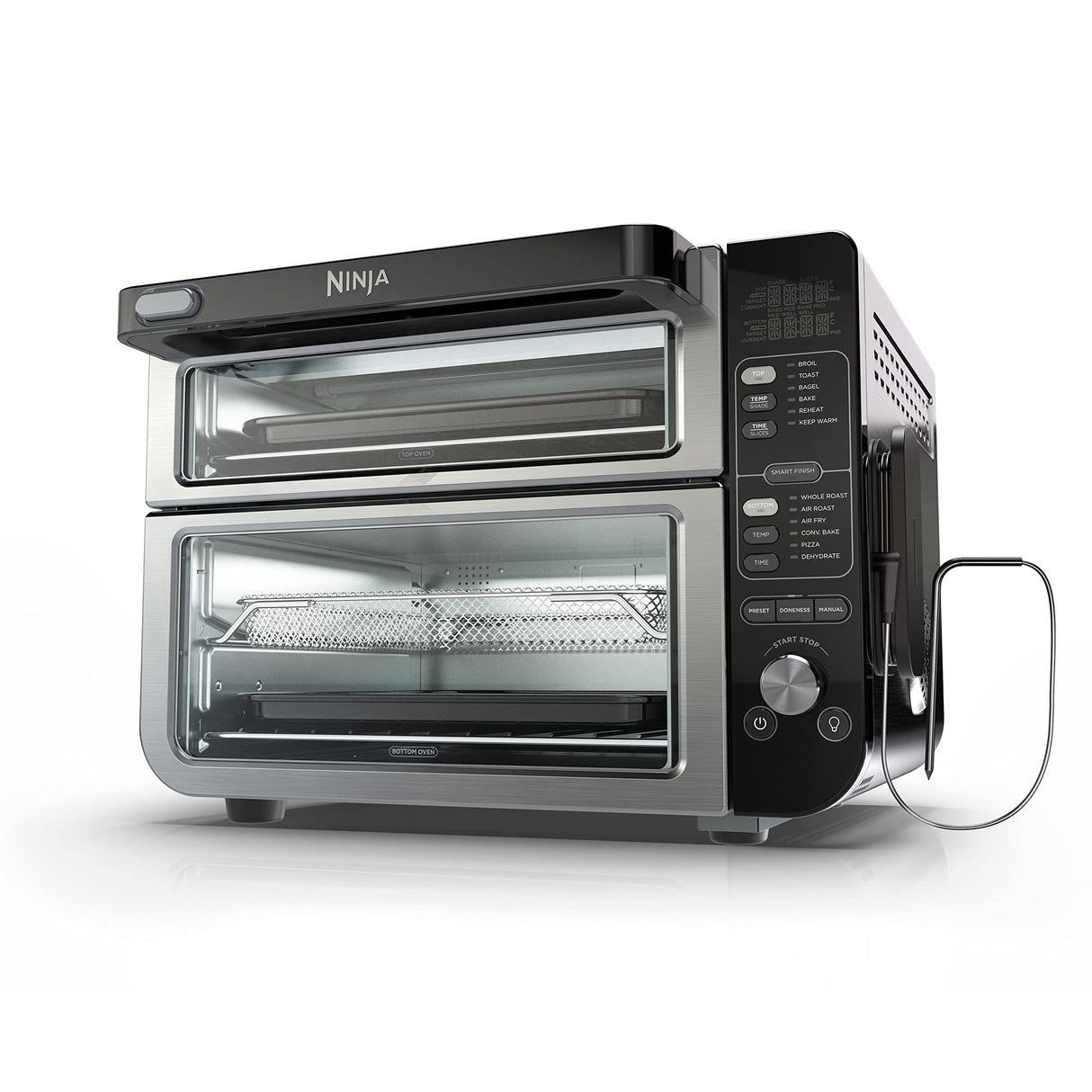 Ninja DCT451 12-in-1 Smart Double Oven with FlexDoor, Thermometer, FlavorSeal, Smart Finish, Rapid Top Convection and Air Fry Bottom , Stainless Steel (pack of 1) Ninja