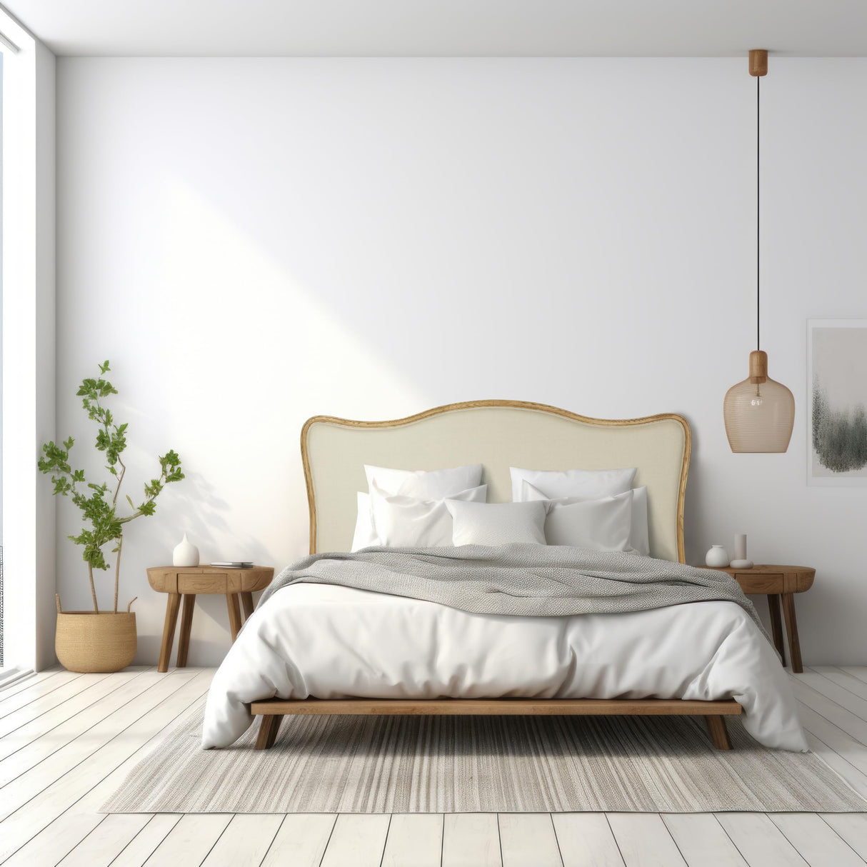 Creative Co-Op Oak & Linen King Size Headboard Creative Co-Op