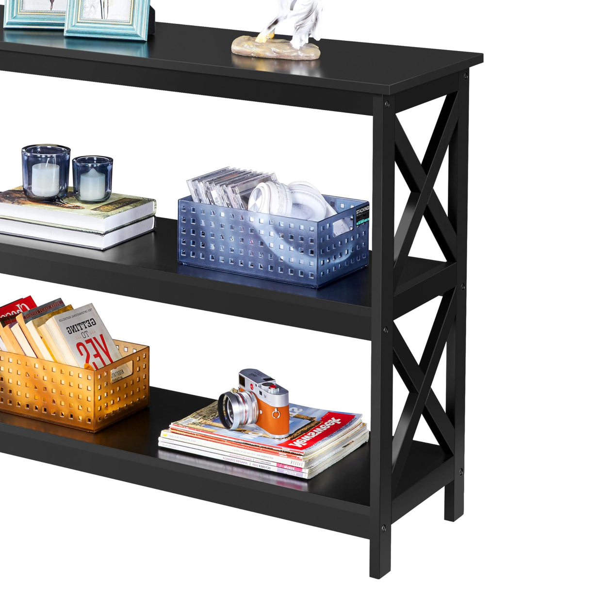 Yaheetech Television Stands & Entertainment Centers with 3 Tier Storage Shelf TV Stand for Living Room, Black Yaheetech