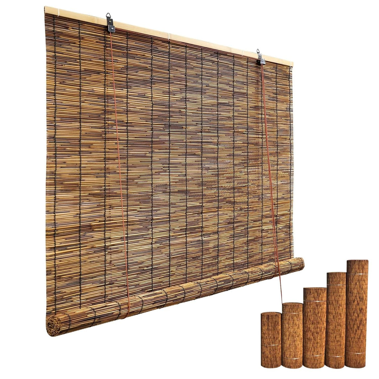 Bamboo Shades for Patio, Bamboo Window Blinds 11" 26" 31" 36" 42" 48" 53" 59" 64" 69" Bamboo Roll Up Blind for Balconies Laundry Kitchen Apartment Cordless, Cocoa(Size:33 in Width x 47 in High) WoodArtSupply