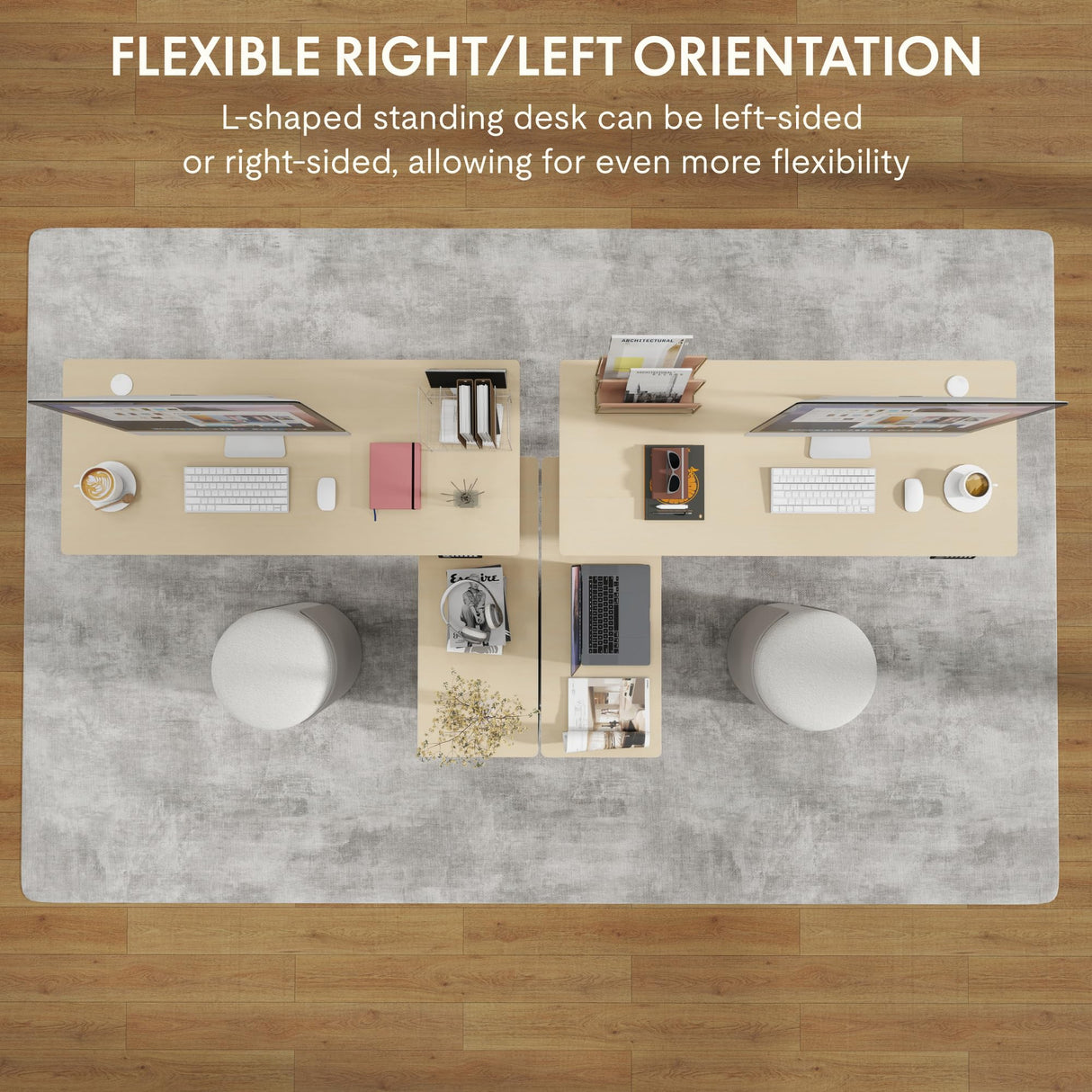 FLEXISPOT 63'' L Shaped Standing Desk with Drawers, Adjustable Height Desk with Shelves, Large Corner Stand Up Desk with Headphone Hooks for Home Office, Light Wood Grain Top+ White Frame FLEXISPOT