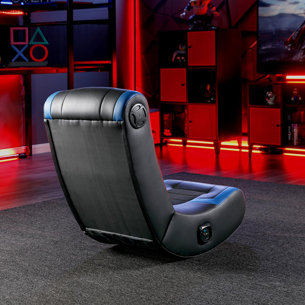 X Rocker Eclipse Video Gaming Floor Chair with Built-In Headrest Speakers, Wireless Bluetooth, Foldable, Vegan Leather, 275 lbs Max, Amazon Exclusive, Black and Blue X Rocker